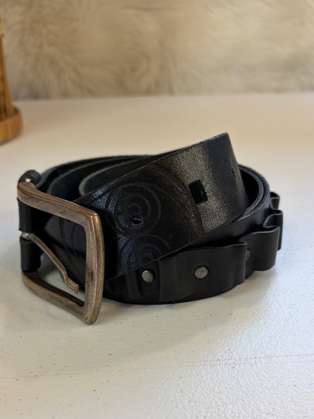 Vintage Black Leather Cartridge Ammo Style Belt Western Boho Festival Mens Large
